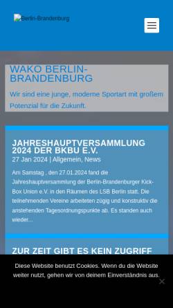 Vorschau der mobilen Webseite www.wako-in-bb.de, Berlin Brandenburger Kick-Box-Union e.V.