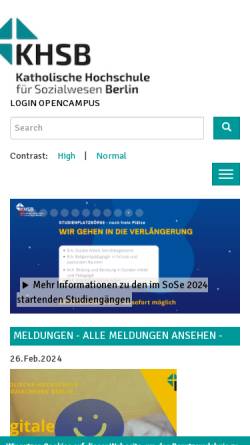 Vorschau der mobilen Webseite www.khsb-berlin.de, Katholische Hochschule für Sozialwesen Berlin