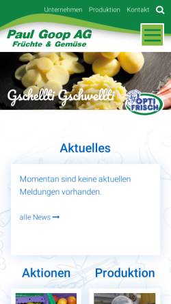 Vorschau der mobilen Webseite www.goop.ch, Paul Goop AG – Früchte und Gemüse