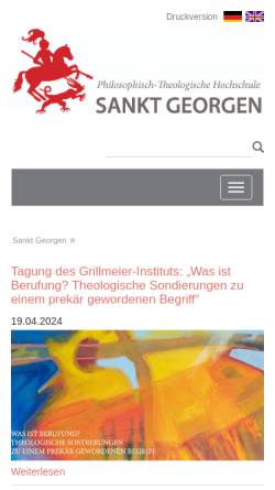 Vorschau der mobilen Webseite www.sankt-georgen.de, Philosophisch-Theologische Hochschule Sankt Georgen