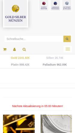 Vorschau der mobilen Webseite www.gold-silber-muenzen-shop.de, Leihhaus Nürnberg GmbH