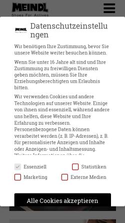 Vorschau der mobilen Webseite meindl.de, Lukas Meindl GmbH & Co.KG