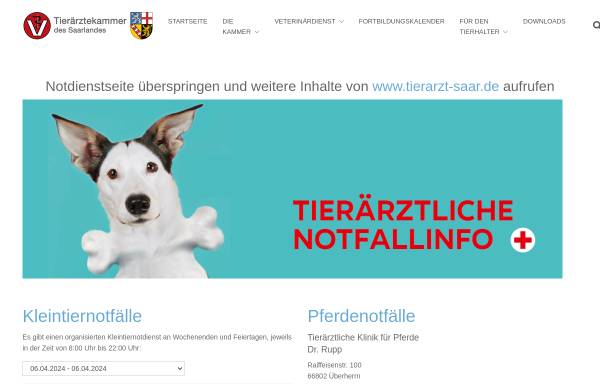 Vorschau von www.tierarzt-saar.de, Tierärztekammer des Saarlandes
