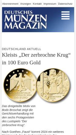 Vorschau der mobilen Webseite www.muenzenmagazin.de, Deutsches Münzen Magazin