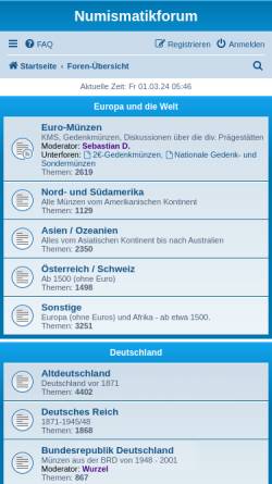 Vorschau der mobilen Webseite www.numismatikforum.de, Numismatikforum