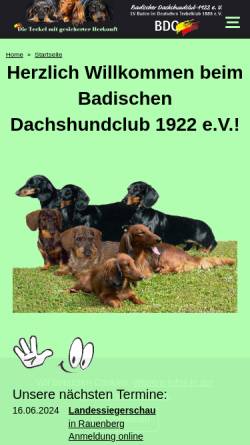 Vorschau der mobilen Webseite www.badischer-dachshund.de, Badischer Dachshundclub