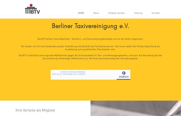 Vorschau von www.berliner-taxi-vereinigung.de, Berliner Taxi Vereinigung BTV