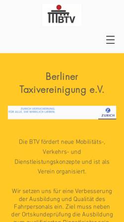 Vorschau der mobilen Webseite www.berliner-taxi-vereinigung.de, Berliner Taxi Vereinigung BTV