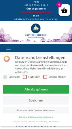 Vorschau der mobilen Webseite kristalltherme-bad-klosterlausnitz.de, Kristall Kur- & Freizeitbad Bad Klosterlausnitz