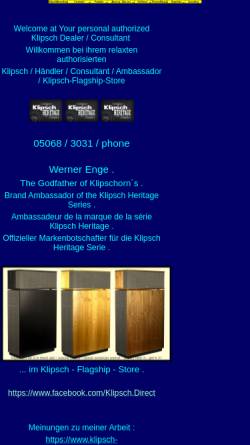 Vorschau der mobilen Webseite www.wernerenge.com, Klipsch High-End Lautsprecher-Systeme von Werner Enge