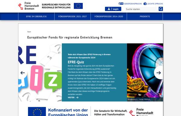 Vorschau von www.efre-bremen.de, Europäischer Fonds für regionale Entwicklung in Bremen