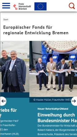 Vorschau der mobilen Webseite www.efre-bremen.de, Europäischer Fonds für regionale Entwicklung in Bremen