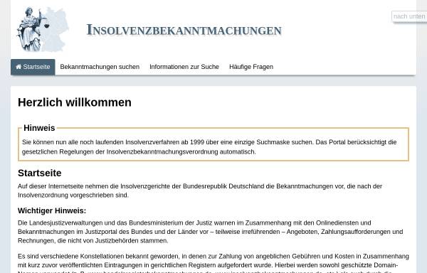 Vorschau von www.insolvenzbekanntmachungen.de, Insolvenzverfahren Online