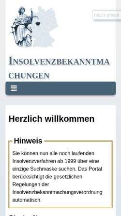 Vorschau der mobilen Webseite www.insolvenzbekanntmachungen.de, Insolvenzverfahren Online