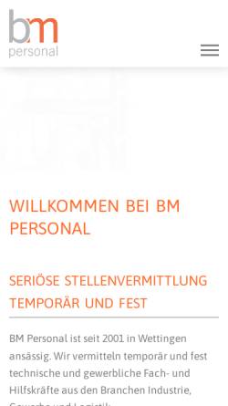 Vorschau der mobilen Webseite www.bmpersonal.ch, BM Personal AG