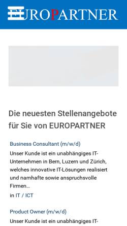 Vorschau der mobilen Webseite www.europartner.ch, Europartner International IT Recruitment