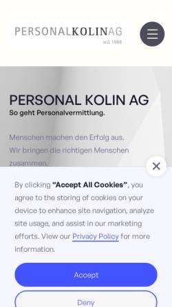 Vorschau der mobilen Webseite www.personal-kolin.ch, Personal Kolin AG