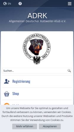 Vorschau der mobilen Webseite www.adrk.de, Allgemeiner Deutscher Rottweiler-Klub e.V.