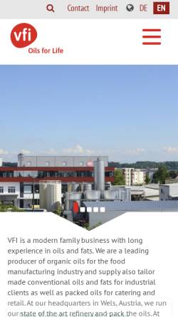 Vorschau der mobilen Webseite vfi.co.at, Vereinigte Fettwarenindustrie Gesellschaft mbH