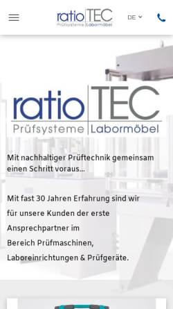 Vorschau der mobilen Webseite www.ratiotec-gmbh.de, ratio TEC Prüfsysteme GmbH