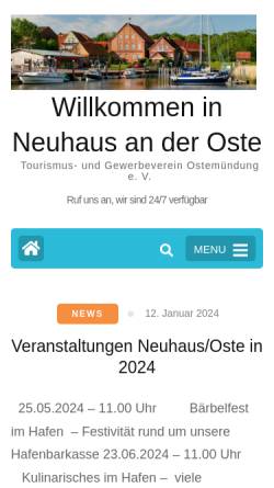 Vorschau der mobilen Webseite www.tourismus-gewerbe-neuhaus.de, Fremdenverkehrsverein Ostemündung e.V