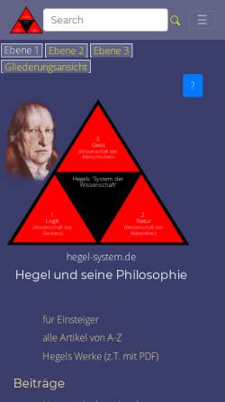 Vorschau der mobilen Webseite hegel-system.de, Darstellung des Hegelschen Systems als Baum/Dreiecksfolge