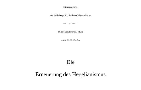 Vorschau von www.philosophiebuch.de, Die Erneuerung des Hegelianismus