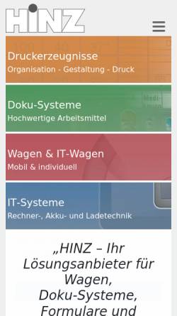 Vorschau der mobilen Webseite www.hinz.de, Hinz Fabrik GmbH