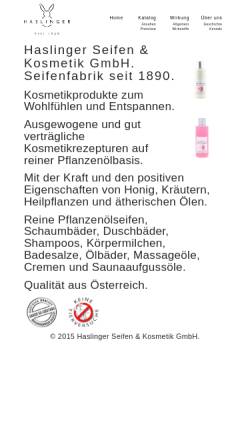 Vorschau der mobilen Webseite www.haslingerseifen.at, Haslinger Seifen & Kosmetik GmbH