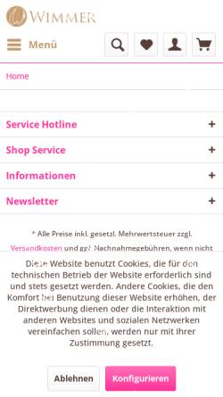 Vorschau der mobilen Webseite www.wimmer-cosmetics.at, Wimmer Cosmetics GmbH