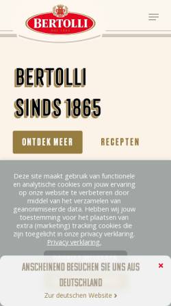 Vorschau der mobilen Webseite www.bertolli.de, Bertolli - Unilever Deutschland GmbH