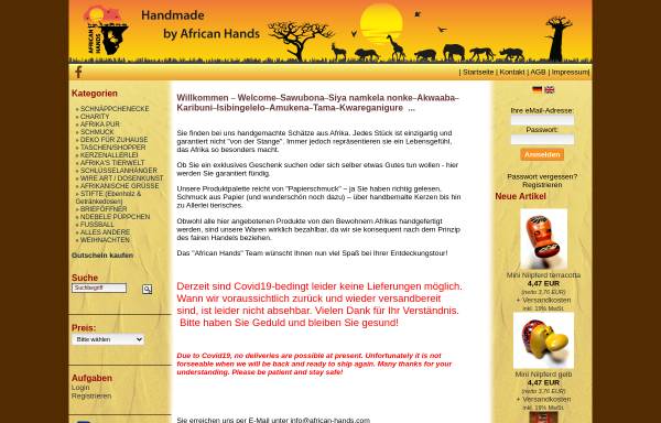 Vorschau von www.african-hands.com, African Hands, Melanie Suggett