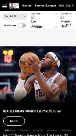 Vorschau der mobilen Webseite www.nba.com, NBA - National Basketball Association