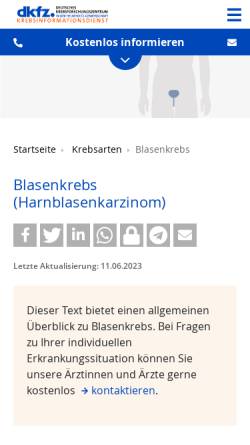 Vorschau der mobilen Webseite www.krebsinformationsdienst.de, Blasenkrebs: Diagnose, Behandlung und Nachsorge