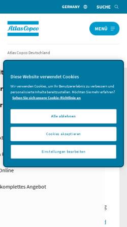 Vorschau der mobilen Webseite www.atlascopco.de, Atlas Copco GmbH
