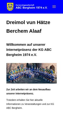 Vorschau der mobilen Webseite www.kg-abc.de, Webseite der Karnevalsgesellschaft ABC Bergheim 1974 e.V.
