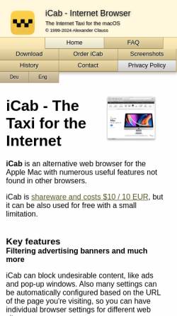 Vorschau der mobilen Webseite www.icab.de, iCab - das Internet-Taxi für den Mac