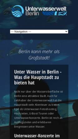 Vorschau der mobilen Webseite www.unterwasserweltberlin.de, Unterwasserweltberlin: Feilhaber & Kapitzki GmbH