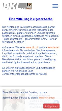Vorschau der mobilen Webseite bkl.ch, Bernhard Kunz Liquidator AG