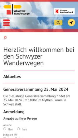 Vorschau der mobilen Webseite www.schwyzer-wanderwege.ch, Schwyzer Wanderwege