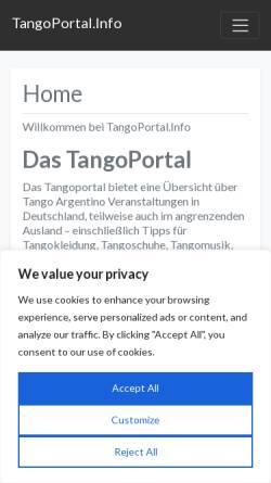 Vorschau der mobilen Webseite tangoportal.info, Dino's Tango-Portal