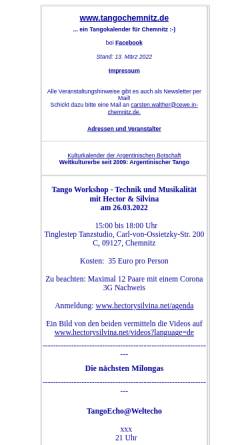 Vorschau der mobilen Webseite www.tangochemnitz.de, Tangokalender Chemnitz