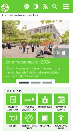 Vorschau der mobilen Webseite www.hs-fulda.de, Hochschule Fulda
