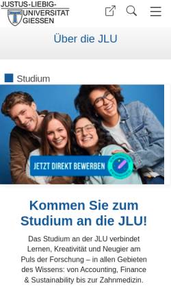 Vorschau der mobilen Webseite www.uni-giessen.de, Das Studium an der Justus-Liebig-Universität Gießen