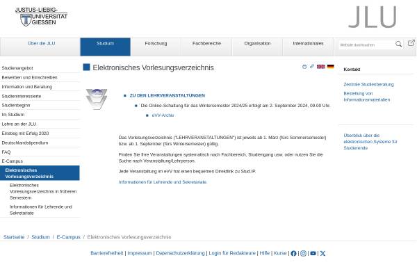 Vorschau von evv.uni-giessen.de, Vorlesungsverzeichnis der JLU