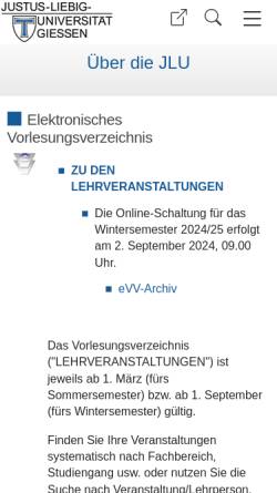 Vorschau der mobilen Webseite evv.uni-giessen.de, Vorlesungsverzeichnis der JLU