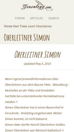 Vorschau der mobilen Webseite www.genealogy.com, Oberleitner, Josef
