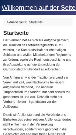 Vorschau der mobilen Webseite www.tradi-ar10.de, Traditionsverband Artillerieregiment 10, Pfullendorf