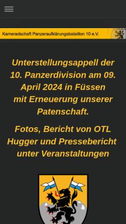 Vorschau der mobilen Webseite www.pzaufklbtl10.de, Traditionsverein Panzeraufklärungsbataillon 10 e.V.