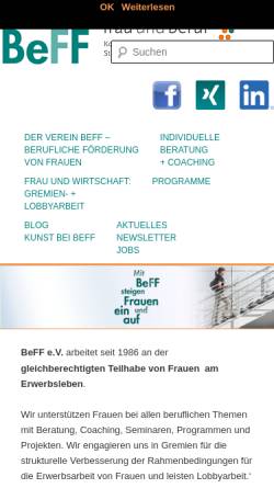 Vorschau der mobilen Webseite www.beff-frauundberuf.de, Berufliche Förderung von Frauen e.V. [BeFF] - Kontaktstelle Frau und Beruf